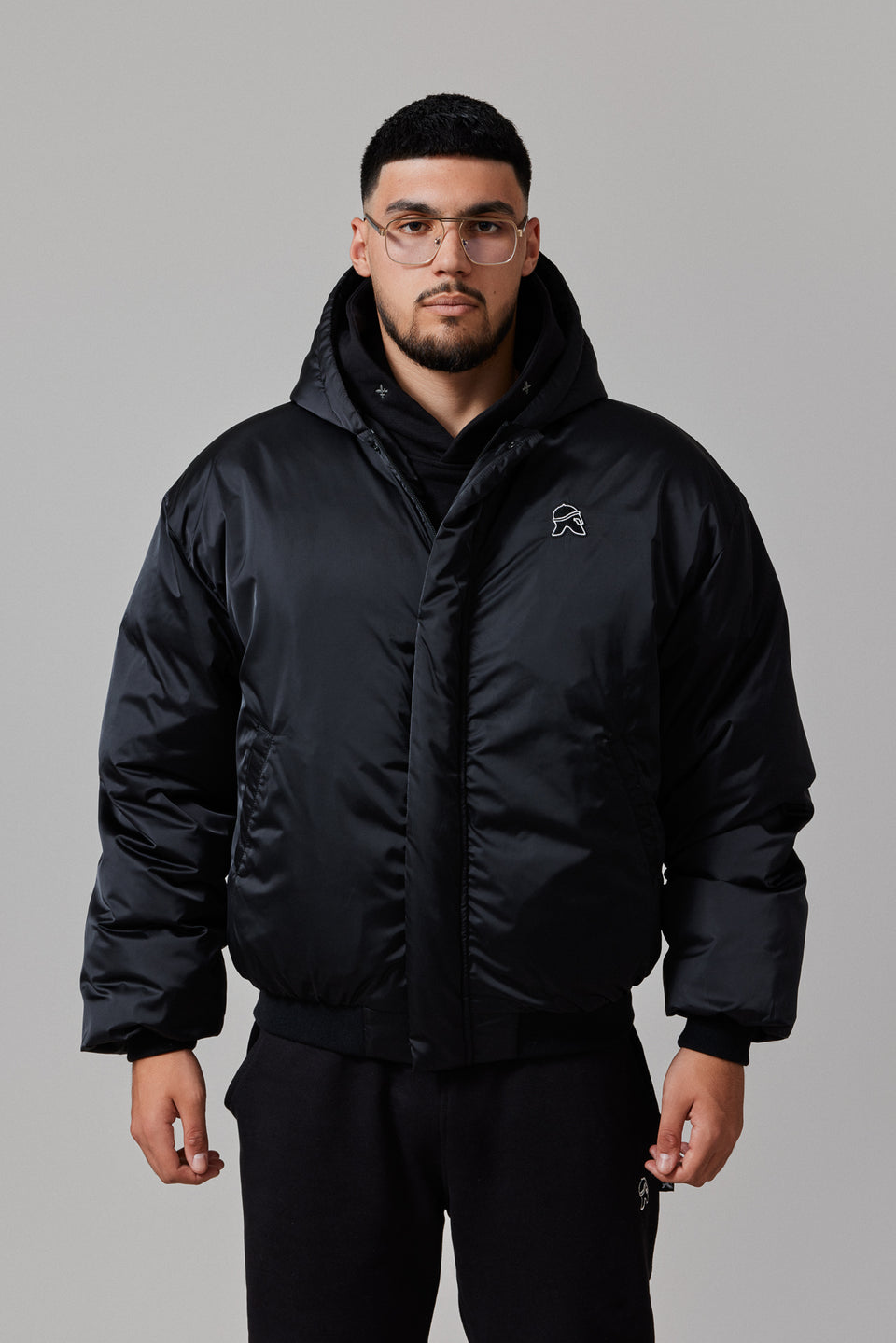 Hooded Bomber Jacket - Black