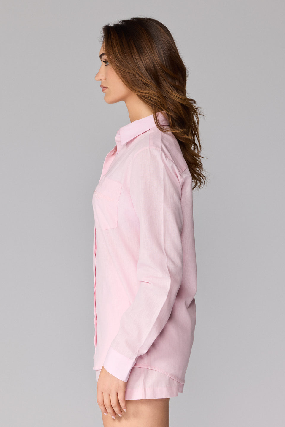 Women's Linen Long Sleeve Shirt - Pink