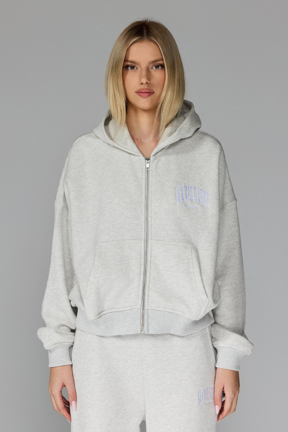 Women's Classical Zipped Hoodie - Grey Melange