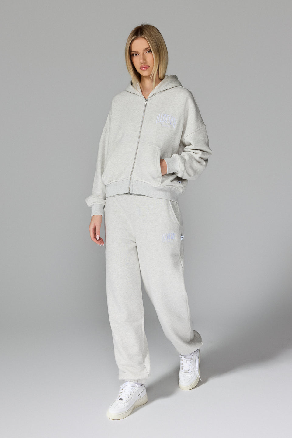 Women's Classical Zipped Hoodie - Grey Melange