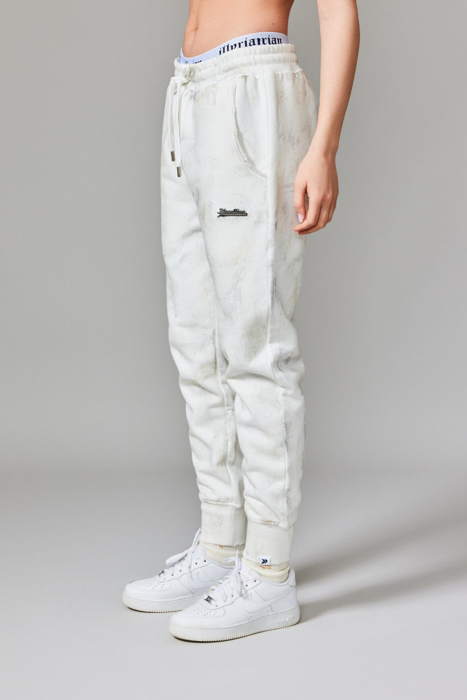 Stained Fleece Joggers - White