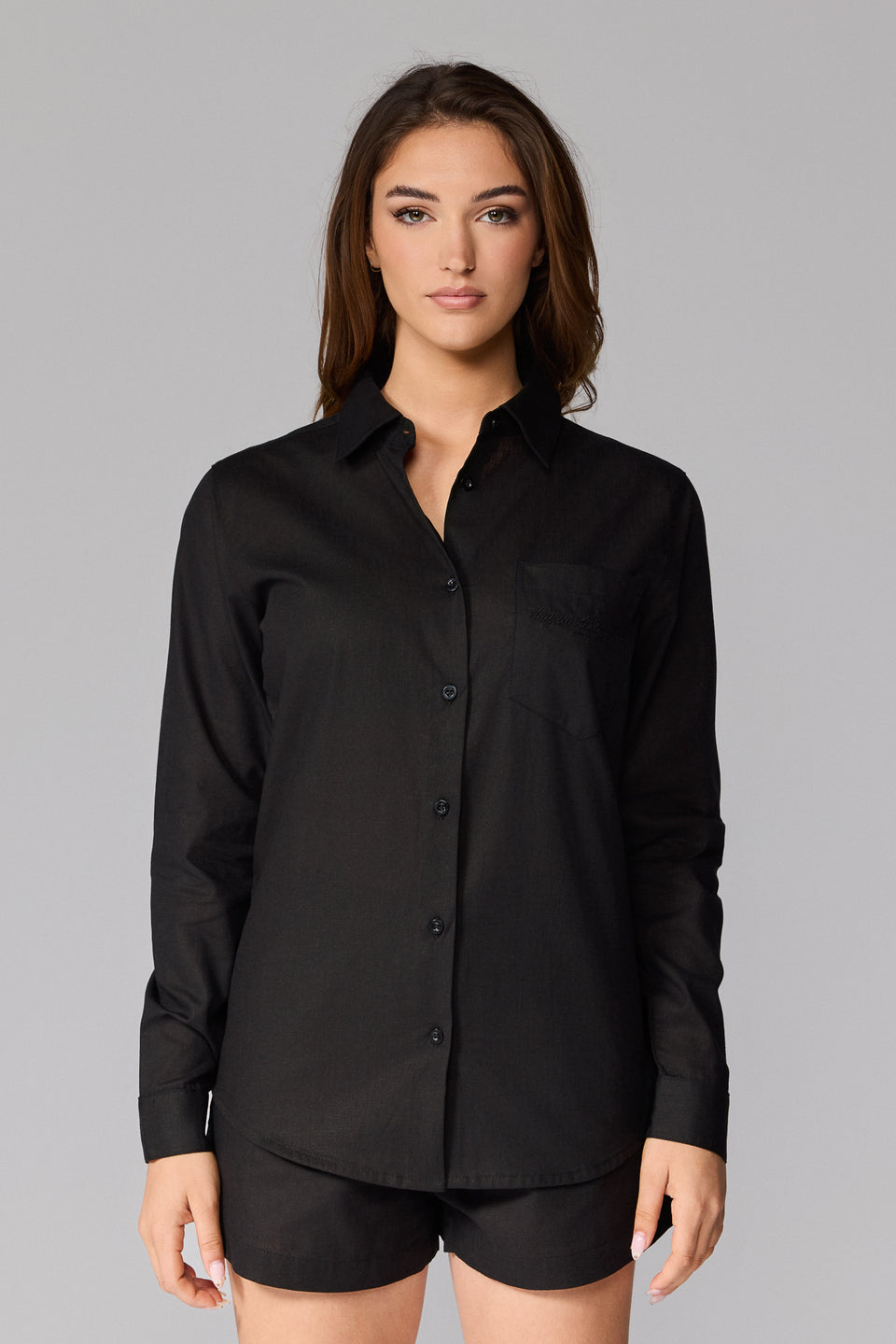 Women's Linen Long Sleeve Shirt - Black