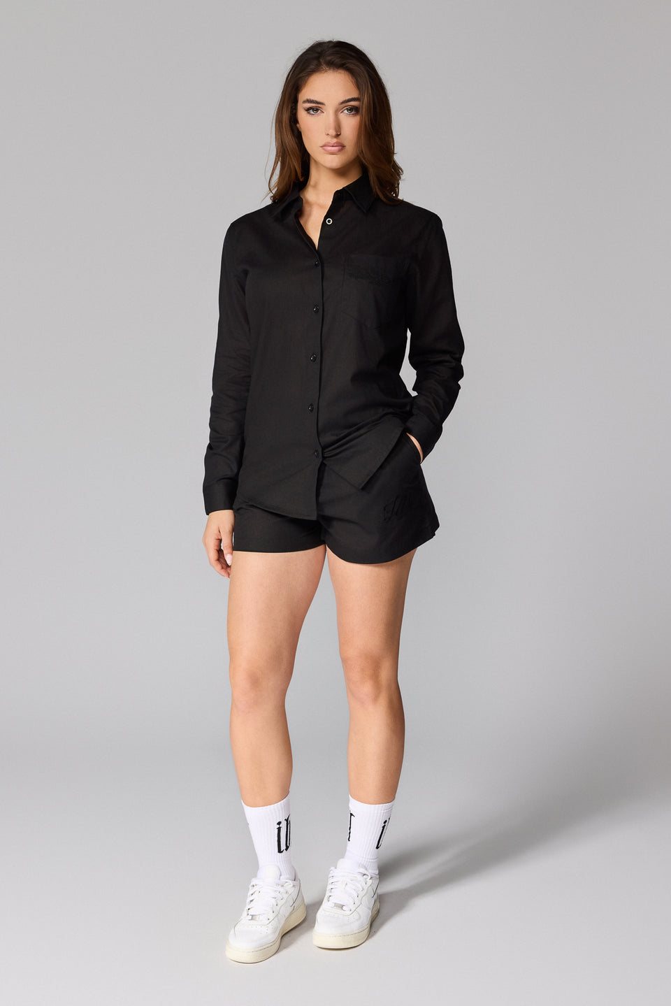 Women's Linen Long Sleeve Shirt - Black